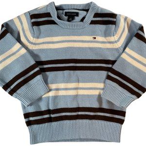 Blue/Brown/White Striped Knit Pullover Sweater